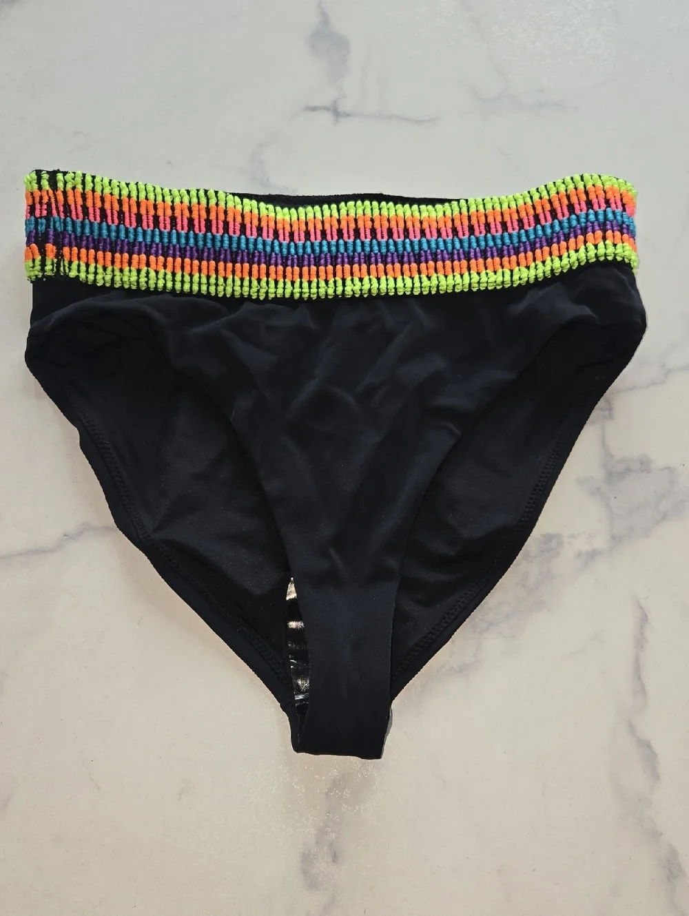 Peixoto Womens Kiwi Zoni Ribbed Contrast Trim Swim Bottom Separates Black M NWT